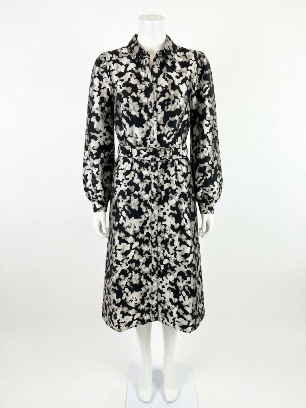 NEW EMILY LOVELOCK women's melvina midi dress in black silver pattern